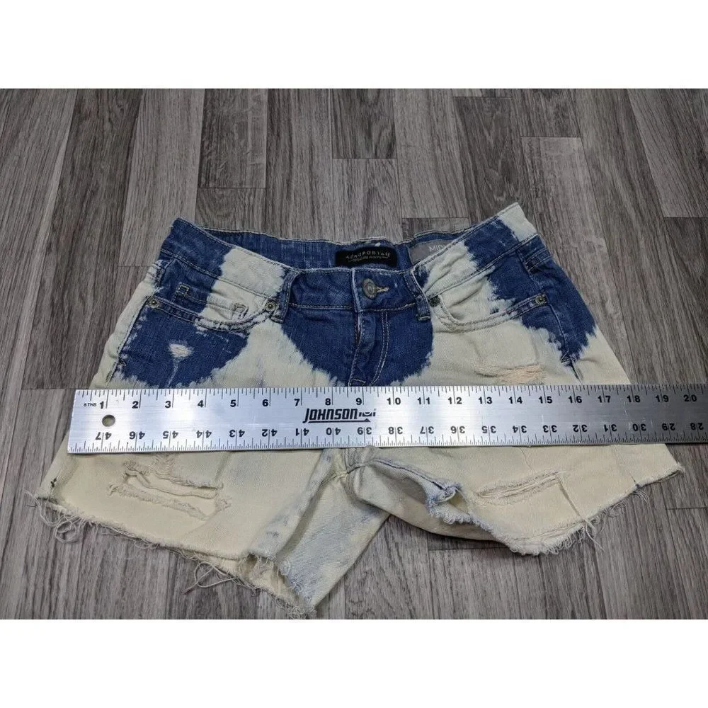 (3/$35) Aeropostale Size 0 Midi Blue‎ Khaki Fringe Hem Distressed Jean Shorts